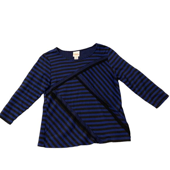 Ruby Rd Favorites Cobalt Blue & Black Striped Blouse Medium Preppy GrandmaCore - Picture 1 of 13